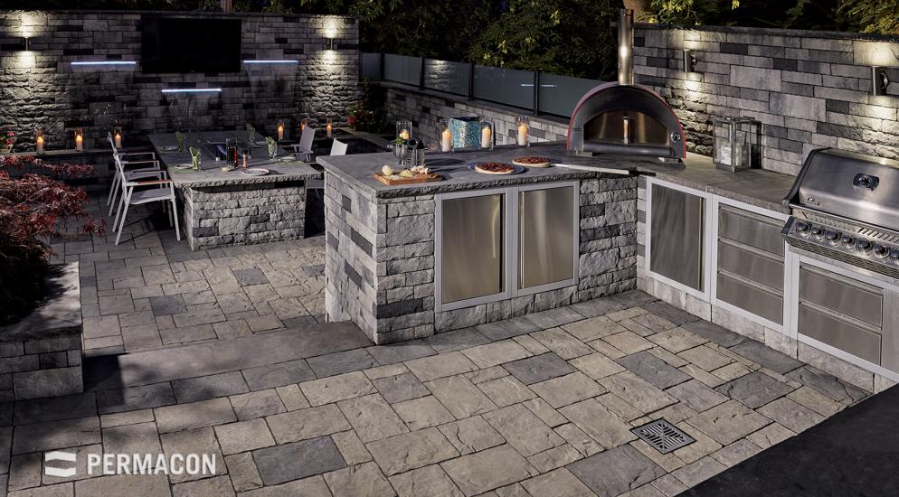 Retaining wall outdoor kitchen design